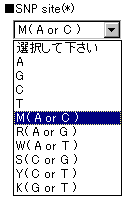 SNP siteの塩基指定画面