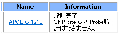 片側の特定塩基検出用のプローブ設計ができない場合の結果表示画面